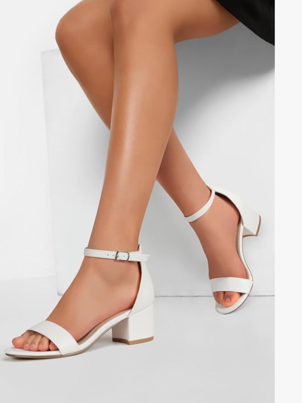 Party White Open-Toe Ankle-Strap Low Block Chunky Heels Size 7 (Like New) - Picture 16 of 16